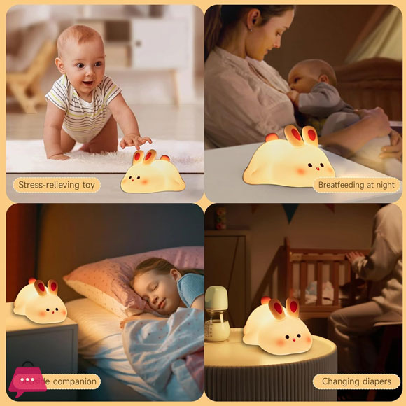Cute Bunny Night Light for Kids - Rechargeable LED Lamp