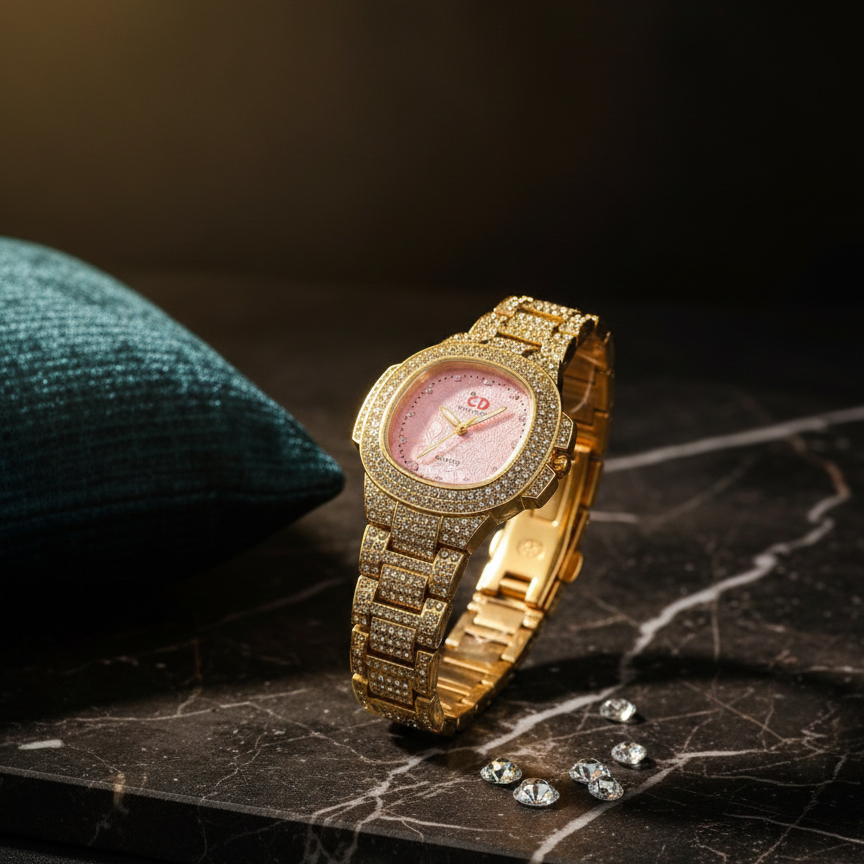 Elegant Gold Crystal Watch - Designer Timepiece