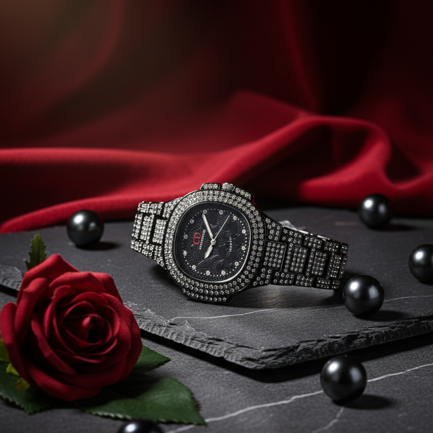Luxury Black Crystal Watch - Premium Timepiece